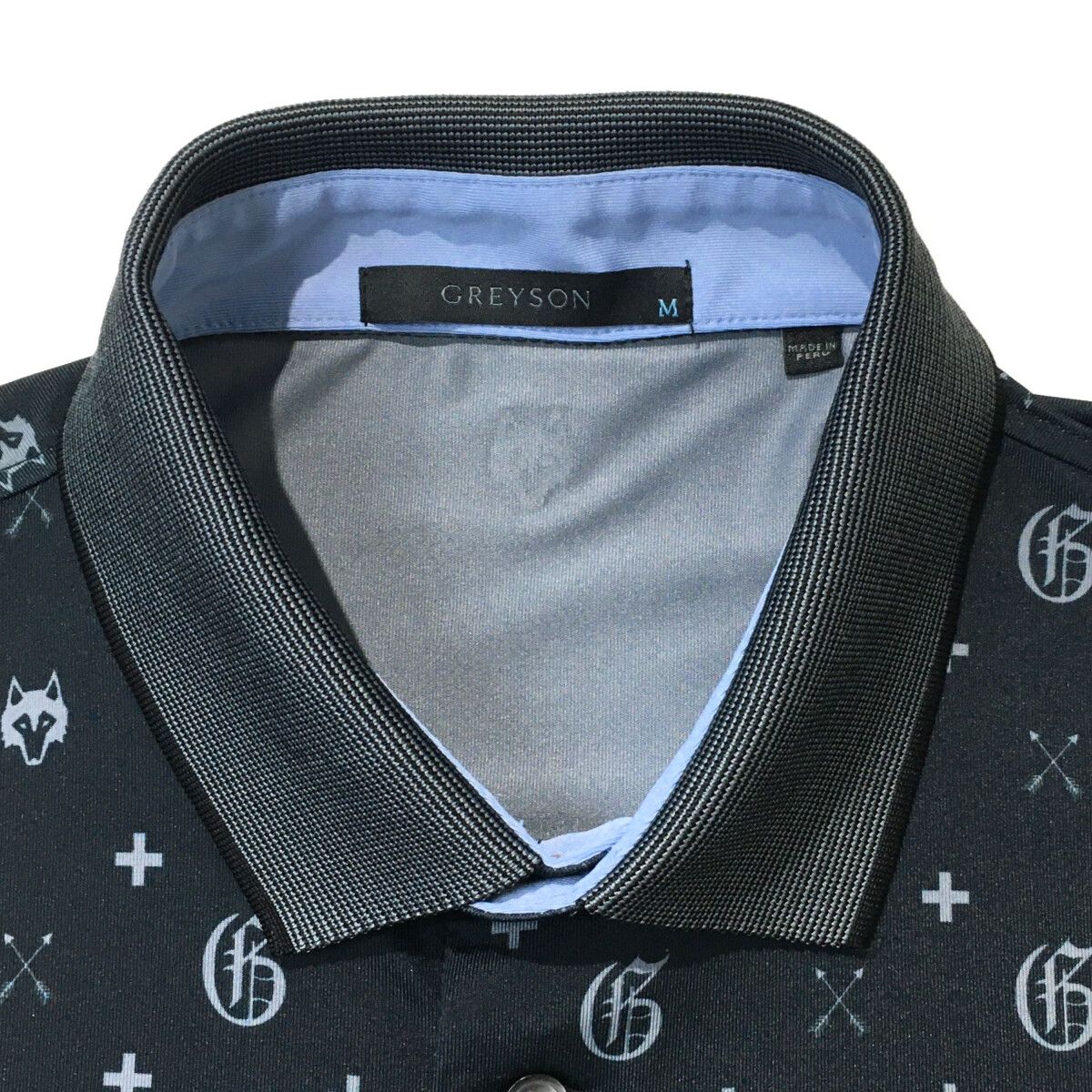 メンズ グレイソン GREYSON 半袖ポロシャツ M 紺 ネイビー 総柄