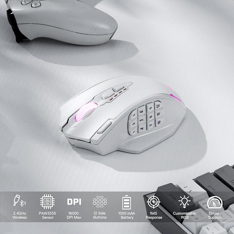 Redragon レッドラゴン M913 Impact Elite ワイヤレスゲーミングマウス 16000DPI 有線|ワイヤレスRGBマウス 16個のプログラム なボタン 45時間バッテリーとプロ光学センサー付き サイドボタン12個 MMOマウス