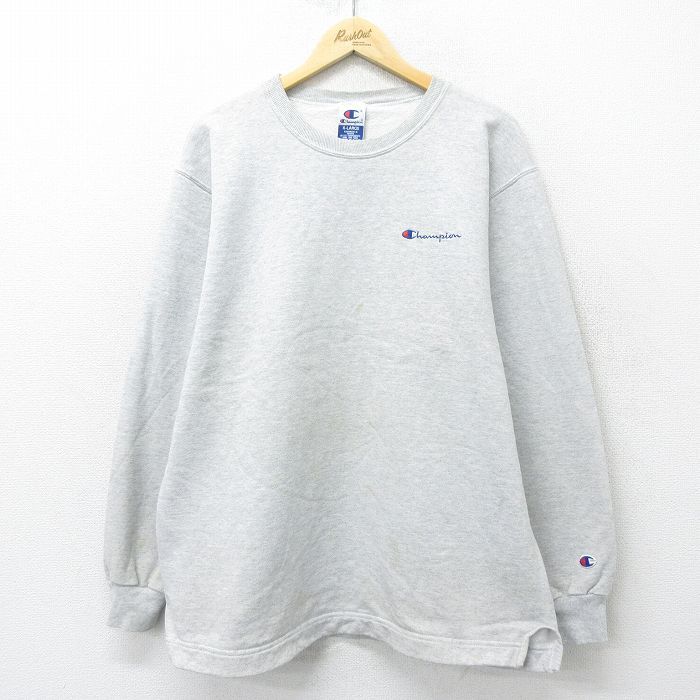 XL/古着 チャンピオン champion 長袖 スウェット メンズ 90s ワンポイントロゴ クルーネック 薄グレー 霜降り 24sep03 中古 スエット トレ