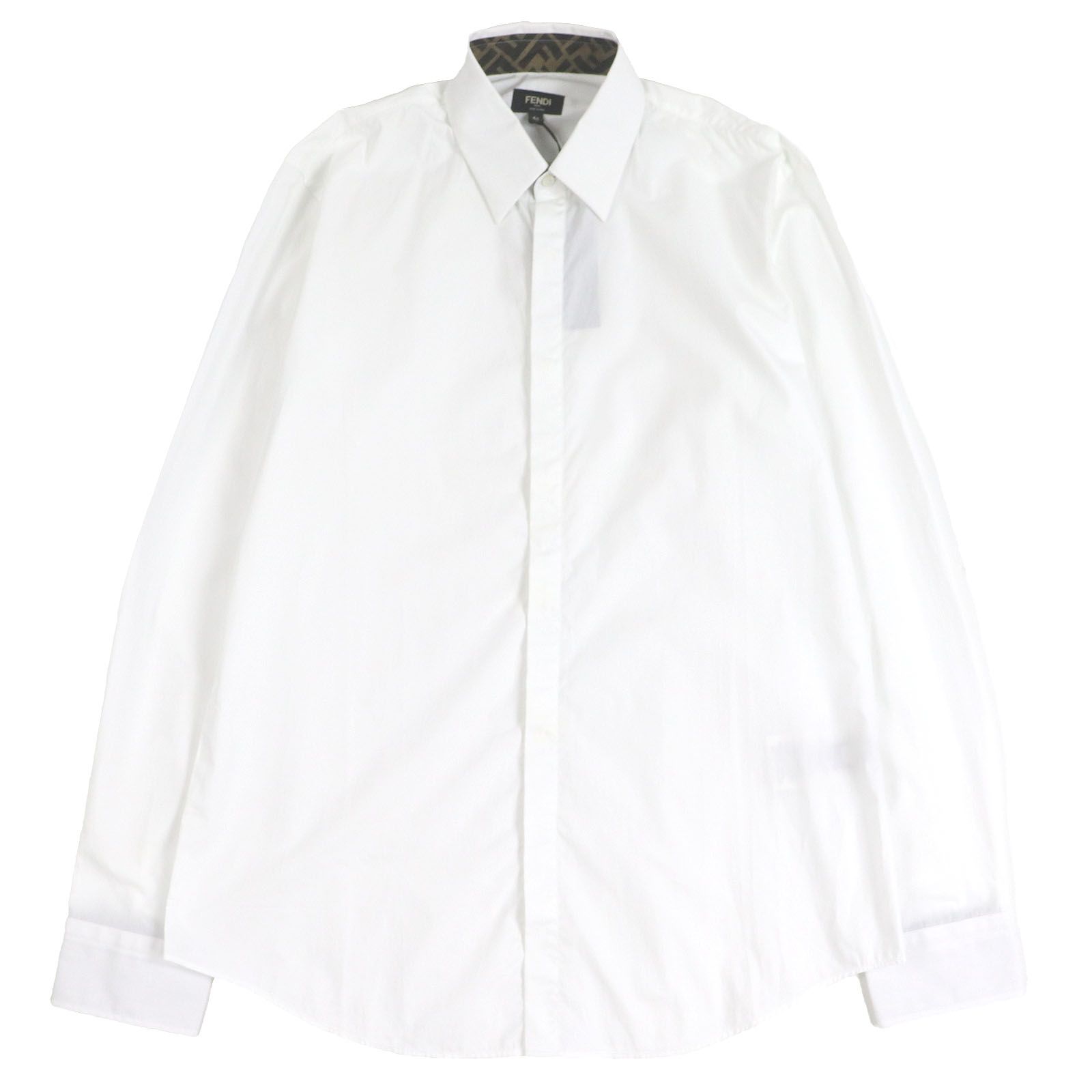 FENDI フェンディ FS0703 コットン100% 襟元FFロゴ ロングスリーブ 長袖 カッターシャツ ホワイト 40 イタリア製 メンズ