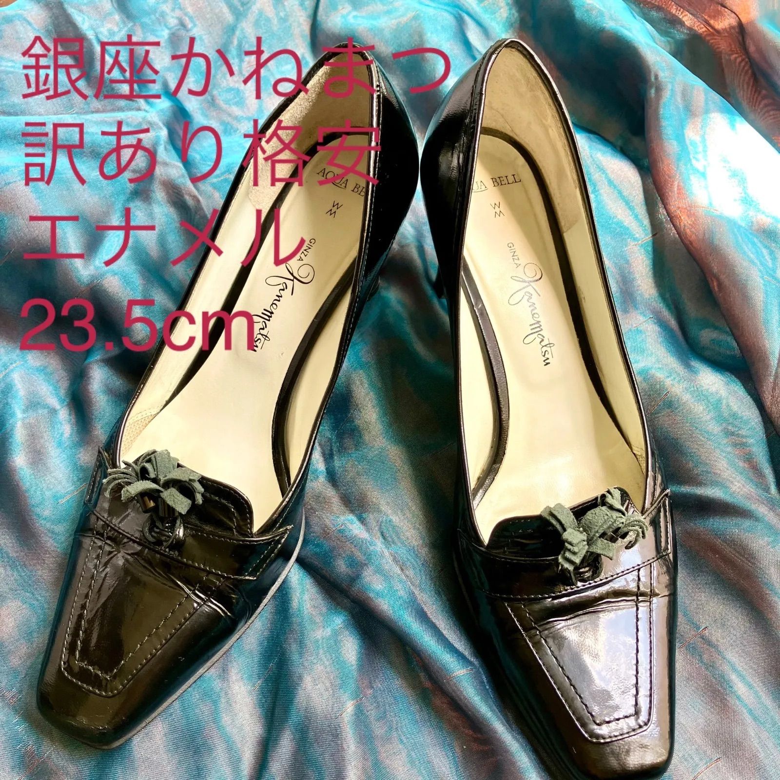 銀座かねまつ エナメルパンプス ストラップ ネイビー 23 - メルカリ