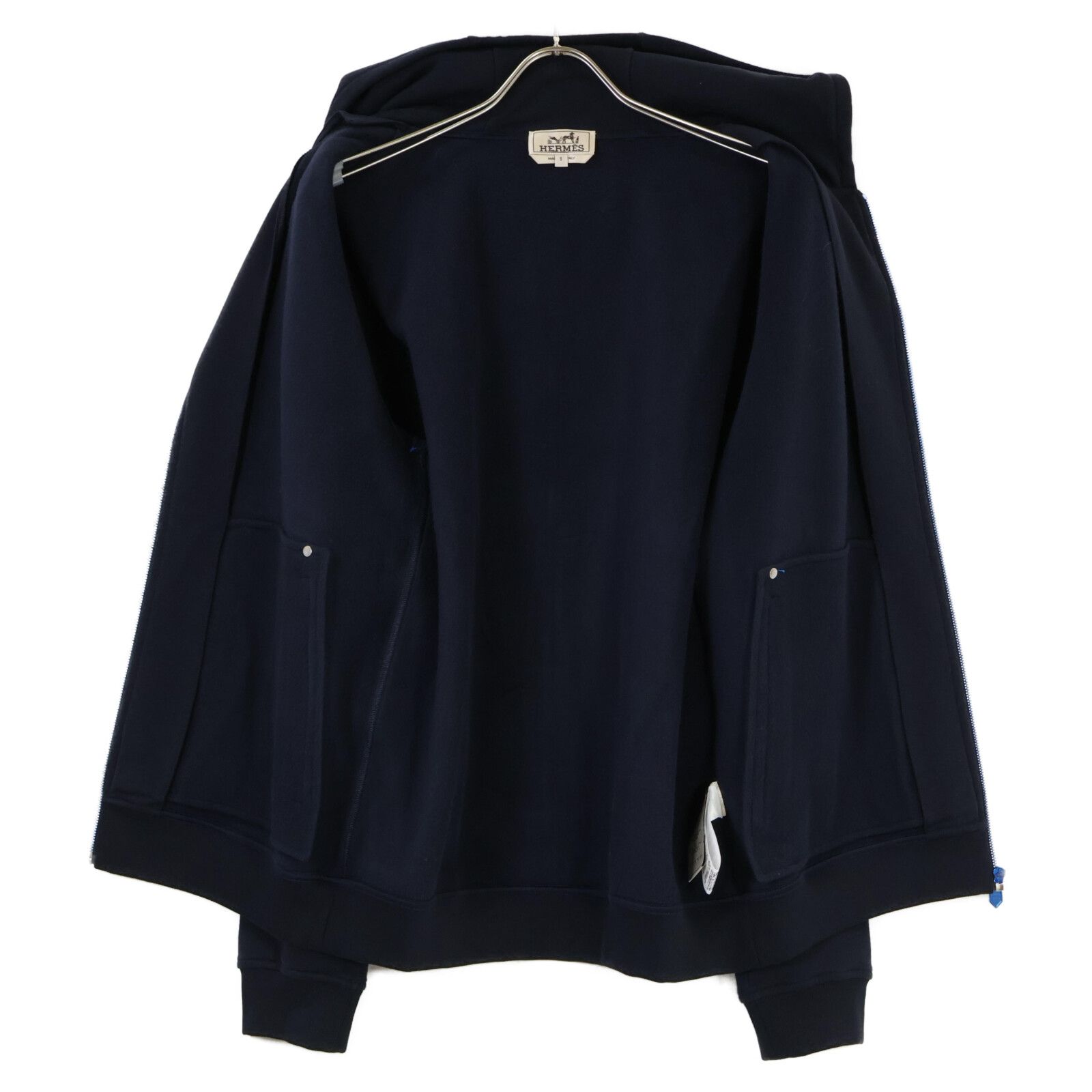 HERMES エルメス サイズ38 ネイビー シルバー金具 コットン/シルク ジップアップ パーカー 男女兼用 レディース 503441 HERMES エルメス サイズ38 ネイビー シルバー金具 コットン