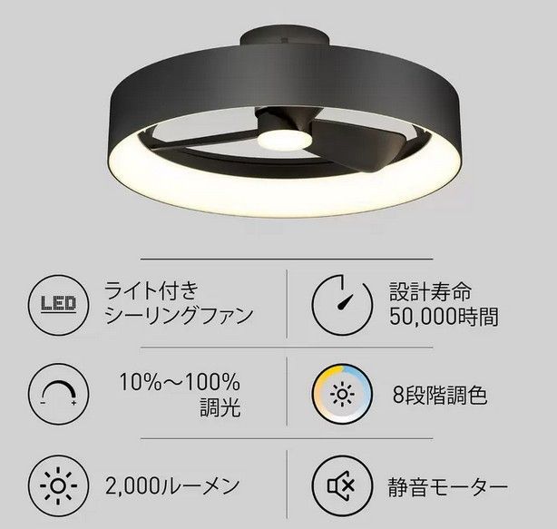 ARTIKA LEDシーリングファン FAN-AUR-C4BL ファンデリア