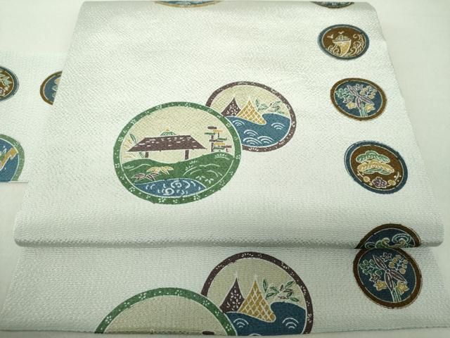 平和屋着物●九寸名古屋帯　手描き　魚　カレイ　鬼しぼ縮緬　正絹　逸品　未使用　DAAU5956ps 平和屋着物○九寸名古屋帯 手描き 魚 カレイ 鬼しぼ縮緬 正絹 逸品