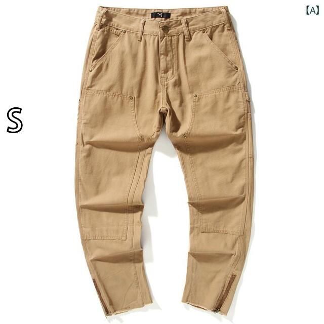 S メンズ 男性用 ファッション オシャレ シンプル 大人 かっこいい ストリート ヒップホップ HipHop カーキ 春夏 アメリカン ハイ ストリート カジュアル パンツ ゆったり ジッパー パンツ