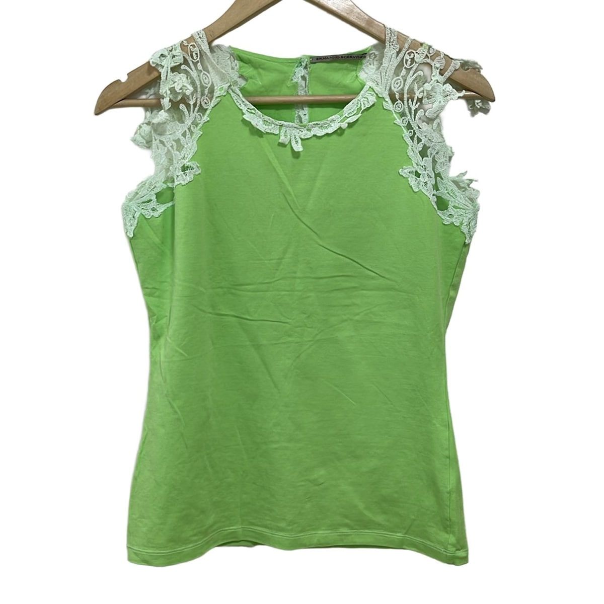 ERMANNO SCERVINO エルマノシェルビーノ ノースリーブカットソー サイズ44 L レディース - ライトグリーン×白 レース