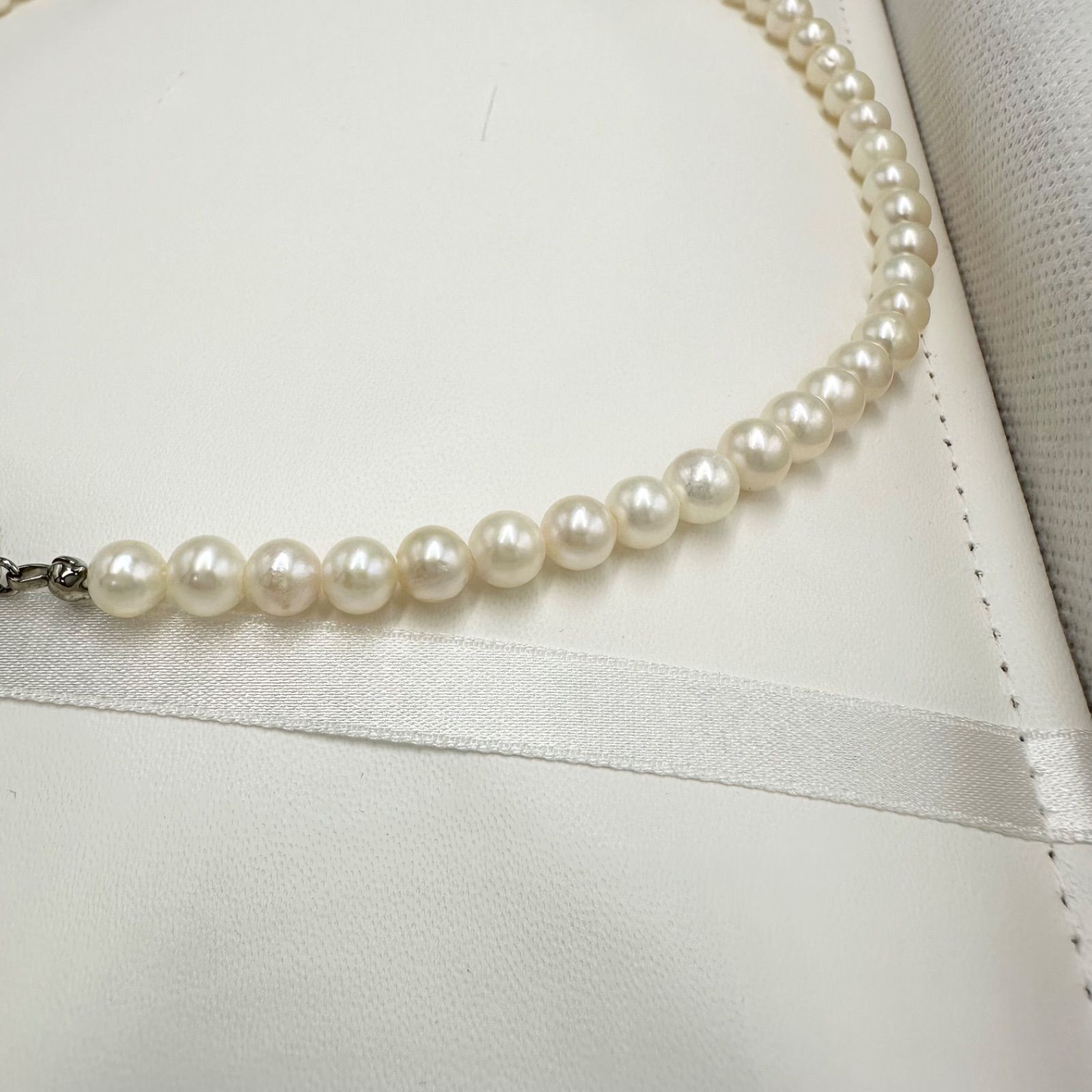美品】本真珠 アコヤ パール ネックレス 6mm〜6.5mm クラスプ シルバー 