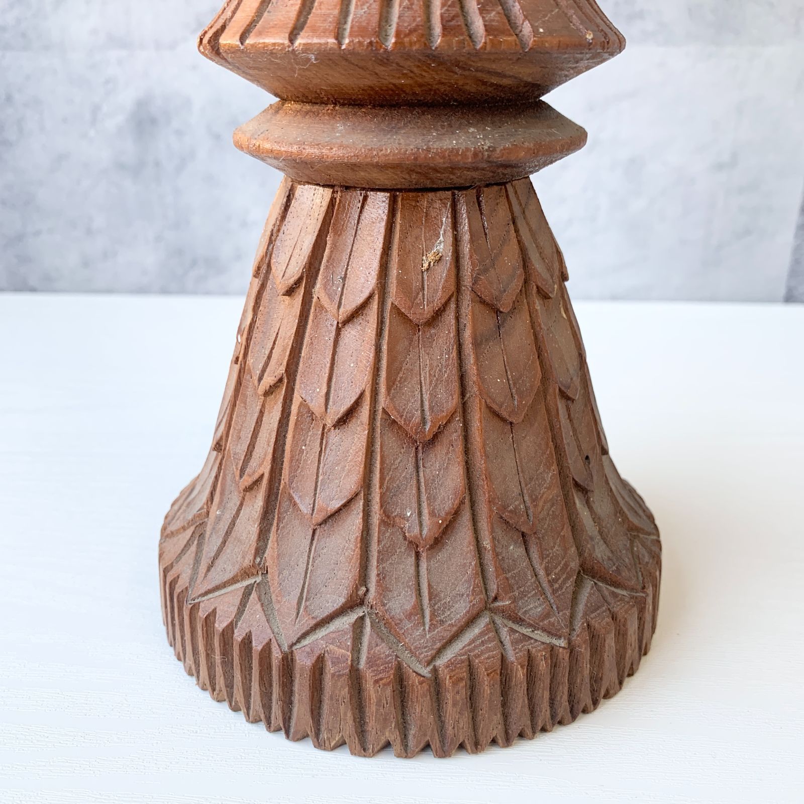 木彫り 木製 花瓶 壺 たいまつ型 松明型 工芸品 アジアン エスニック 