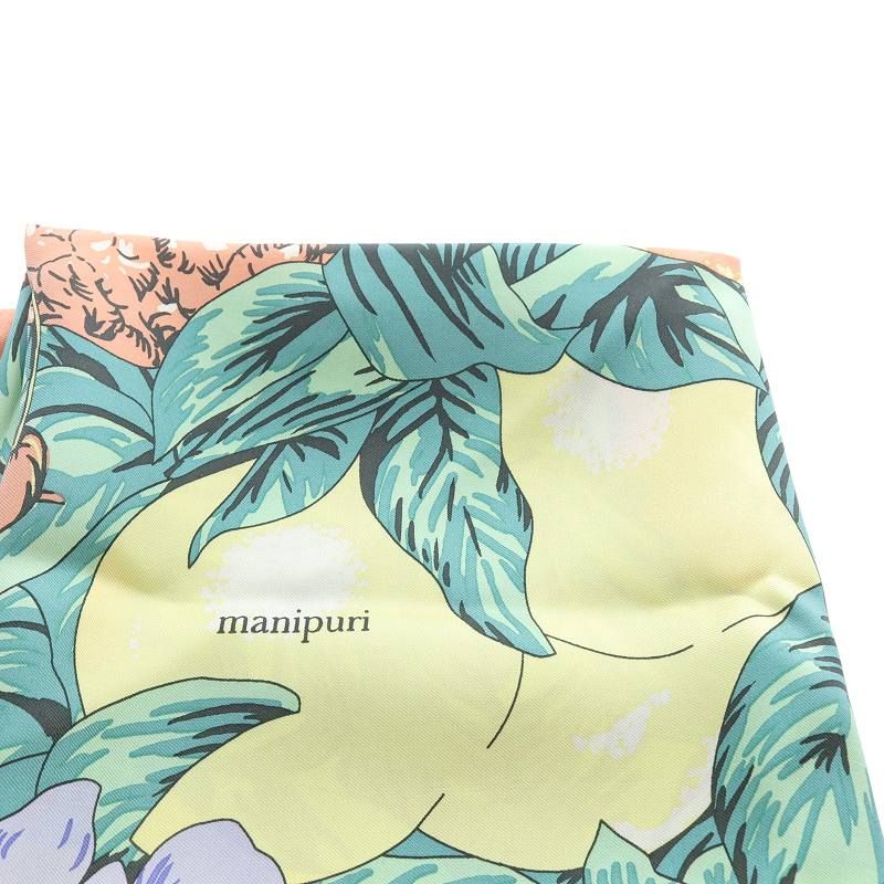 新品タグ付き　Manipuri シルク　フルーツ柄　スカーフ　花柄 manipuri フルーツ柄シルクスカーフ（バンダナ/スカーフ