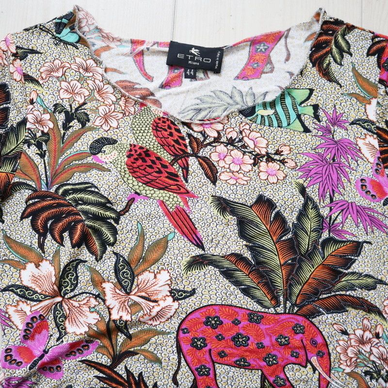 ETRO エトロ　ニット　半袖　カットソー　花柄　ボタニカル柄　レーヨン　42 ETRO エトロ フラワー/アニマル柄 レーヨン/ポリウレタン 半袖