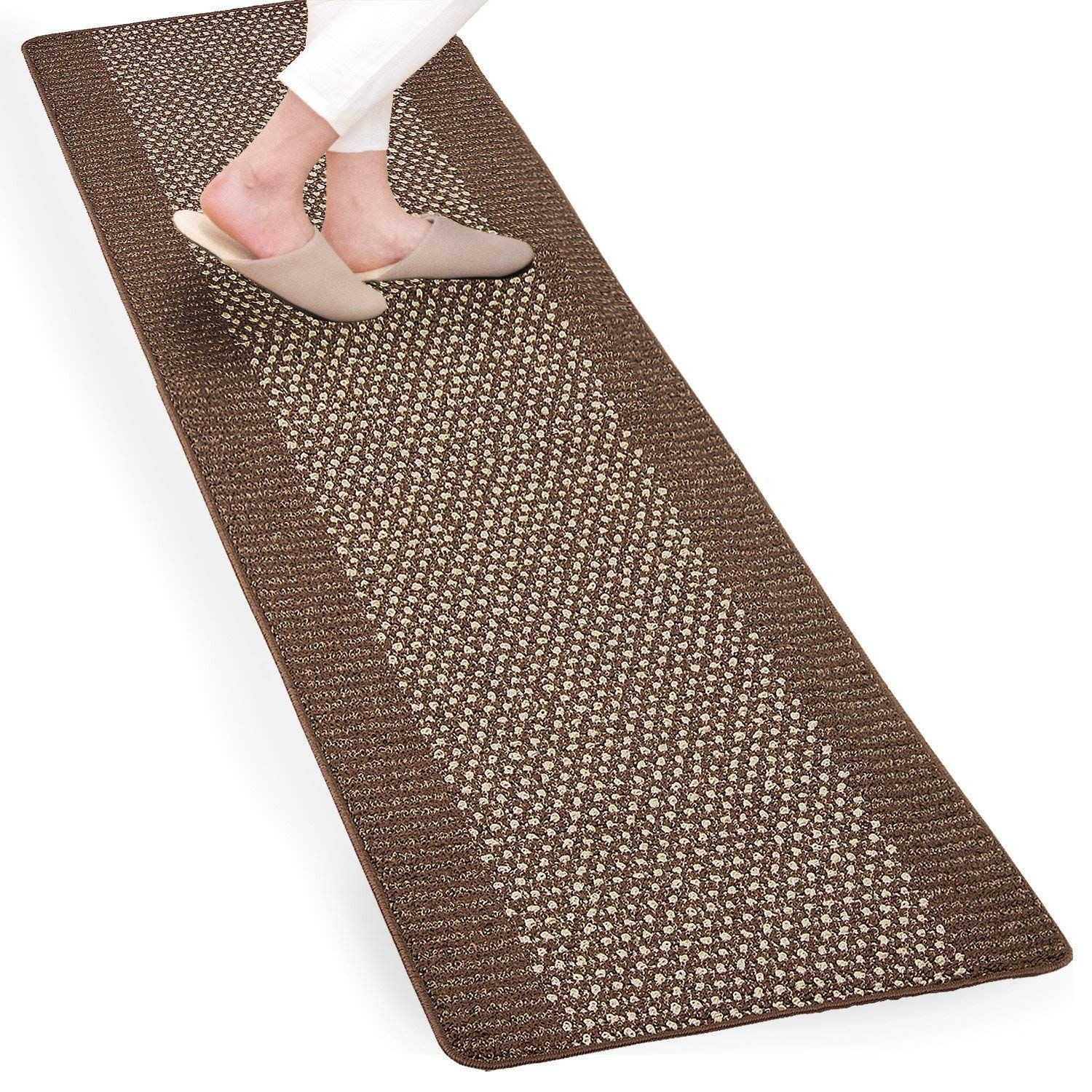 オカ(OKA) 優踏生洗いやすい キッチンマット 約60cm×240cm ブラウン ( 洗える 軽量 滑り止め クッション )