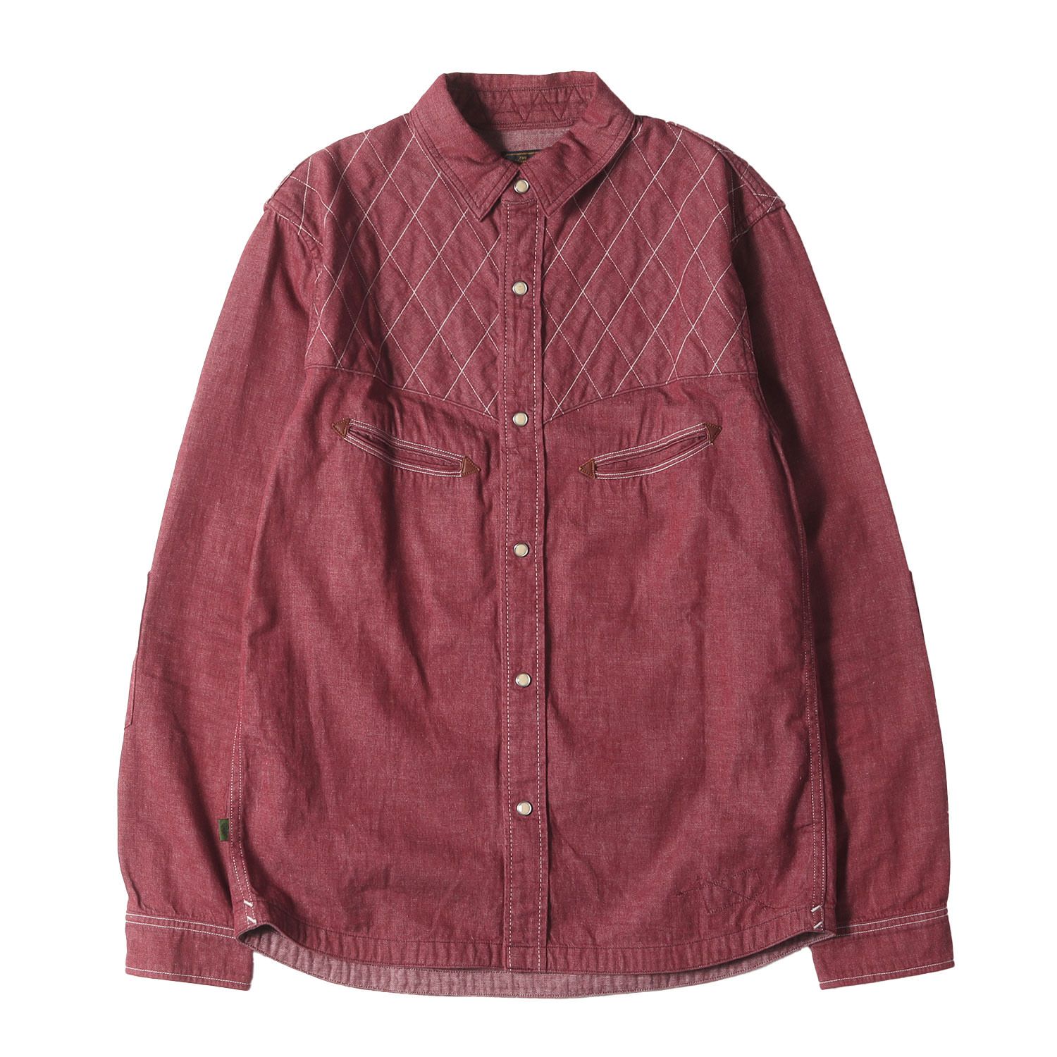 【美品】GERUGA ゲルガ シャツ サイズ:2 / ヨークキルトステッチ デニム ウエスタンシャツ (QUILTING WESTERN SHIRTS) / レッド / トップス カジュアルシャツ 長袖 / 日本製【メンズ】