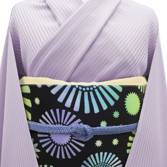 ♪袋帯 全通柄 花文様 グリーン/パープル/ゴールド 430cm♪ 正絹袋帯