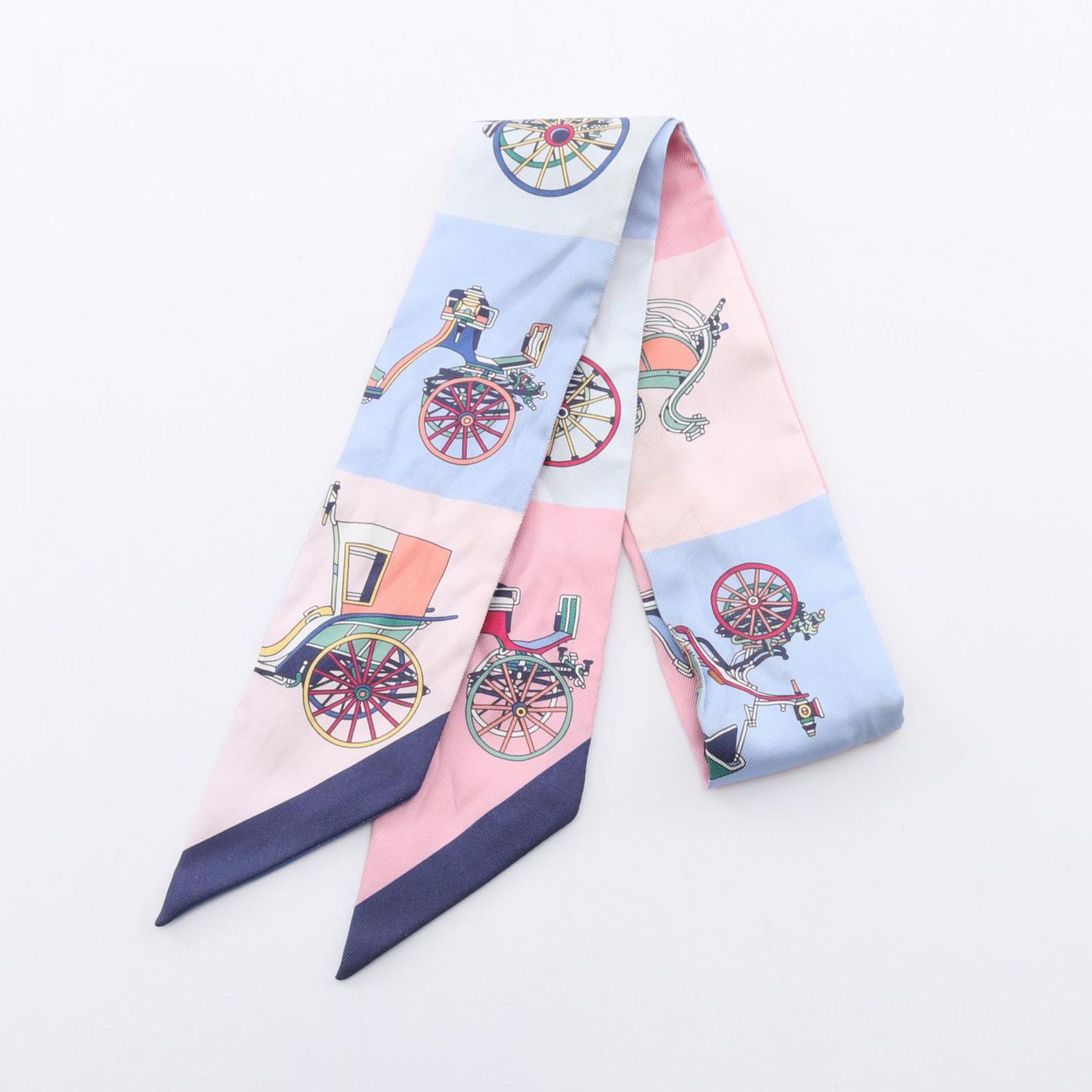 エルメス HERMES スカーフ ツイリー Voitures Exquises アオ|ピンク シルク トゥイリー レディース Used B