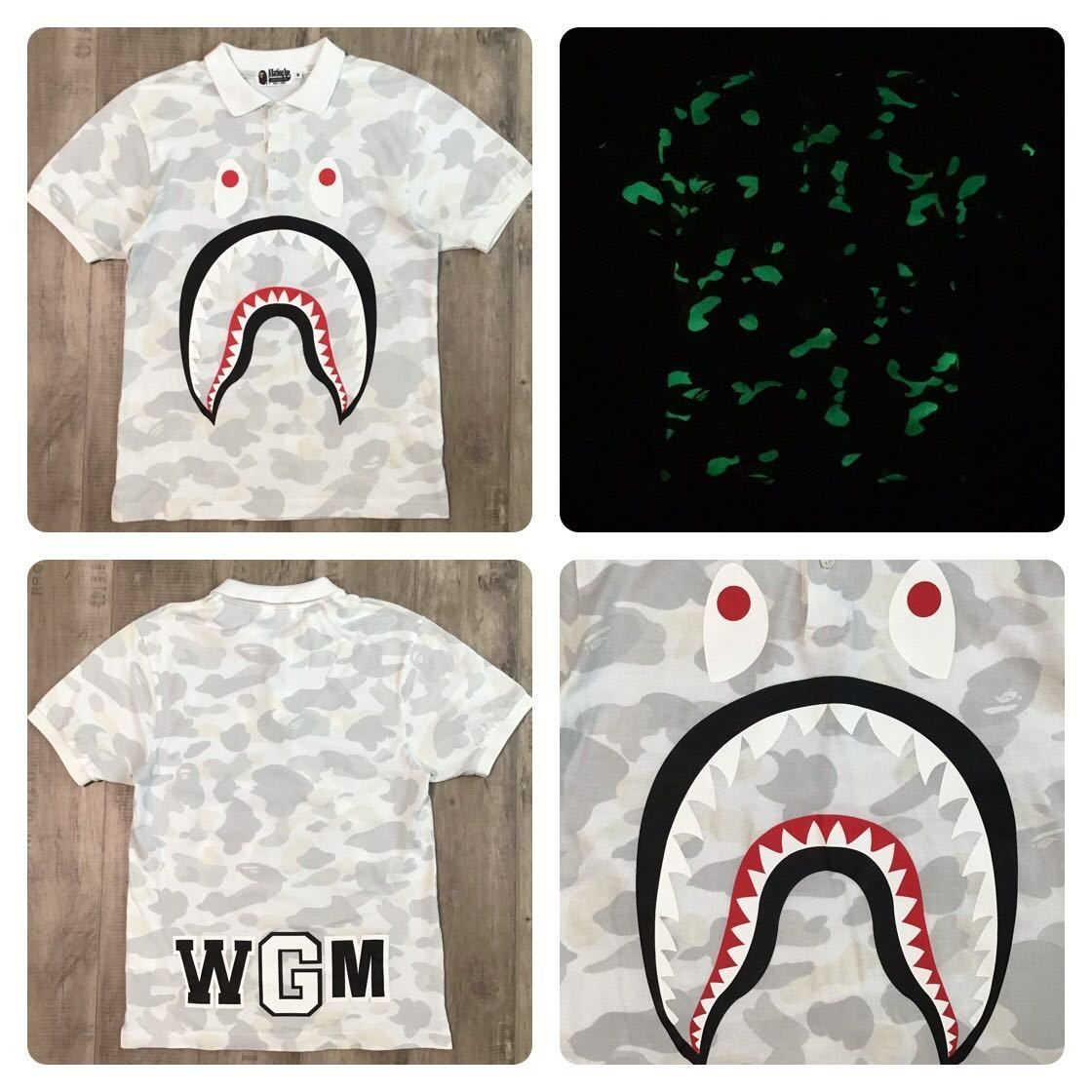 ★蓄光★ City camo シャーク ポロシャツ Mサイズ a bathing ape BAPE shark polo shirt エイプ ベイプ  アベイシングエイプ 迷彩