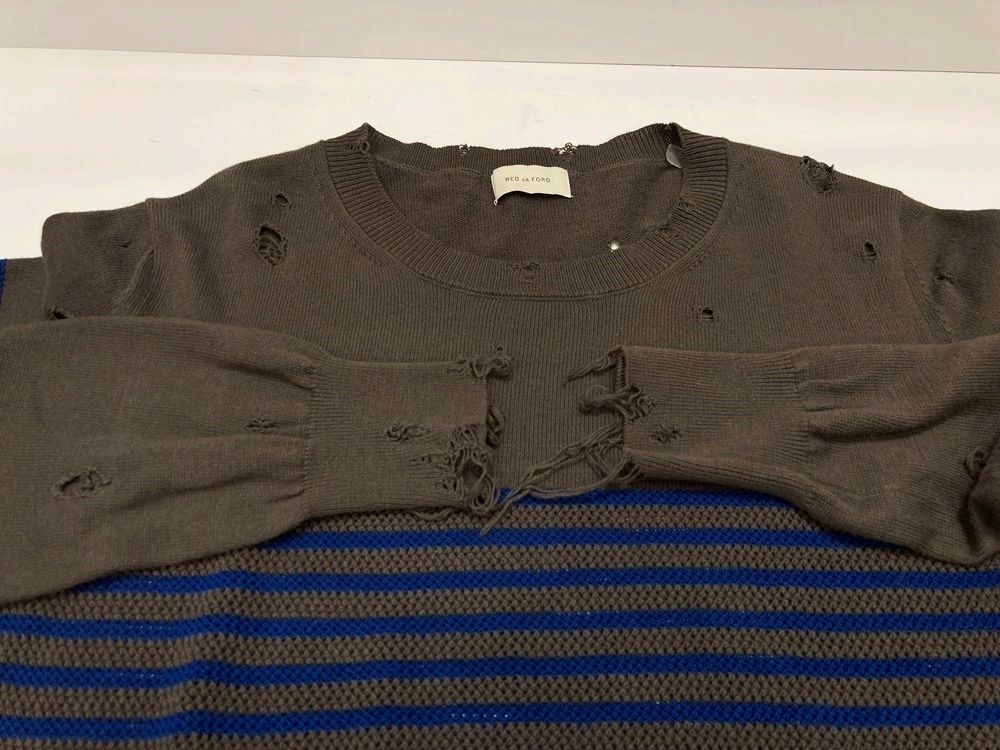 ベッドフォード BED J.W. FORD Damage border knit 21SS ダメージボーダーニット プルオーバー ニット ダークグレー系 21SS-B-KT01 サイズ 1 セーター ボーダー グレー 101MT-2297