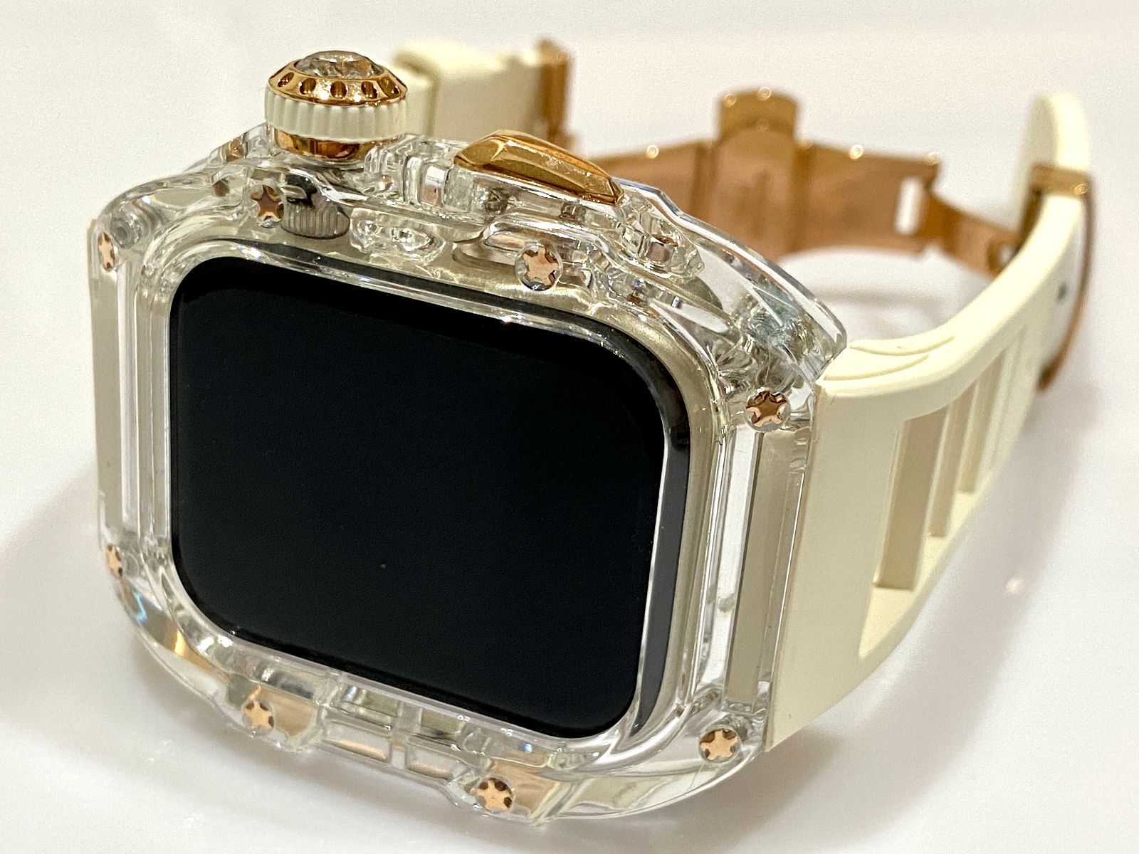 透明 白 アップルウォッチバンド ラバーベルト カバー Apple Watch ケース 45 mm 44 スポーツ