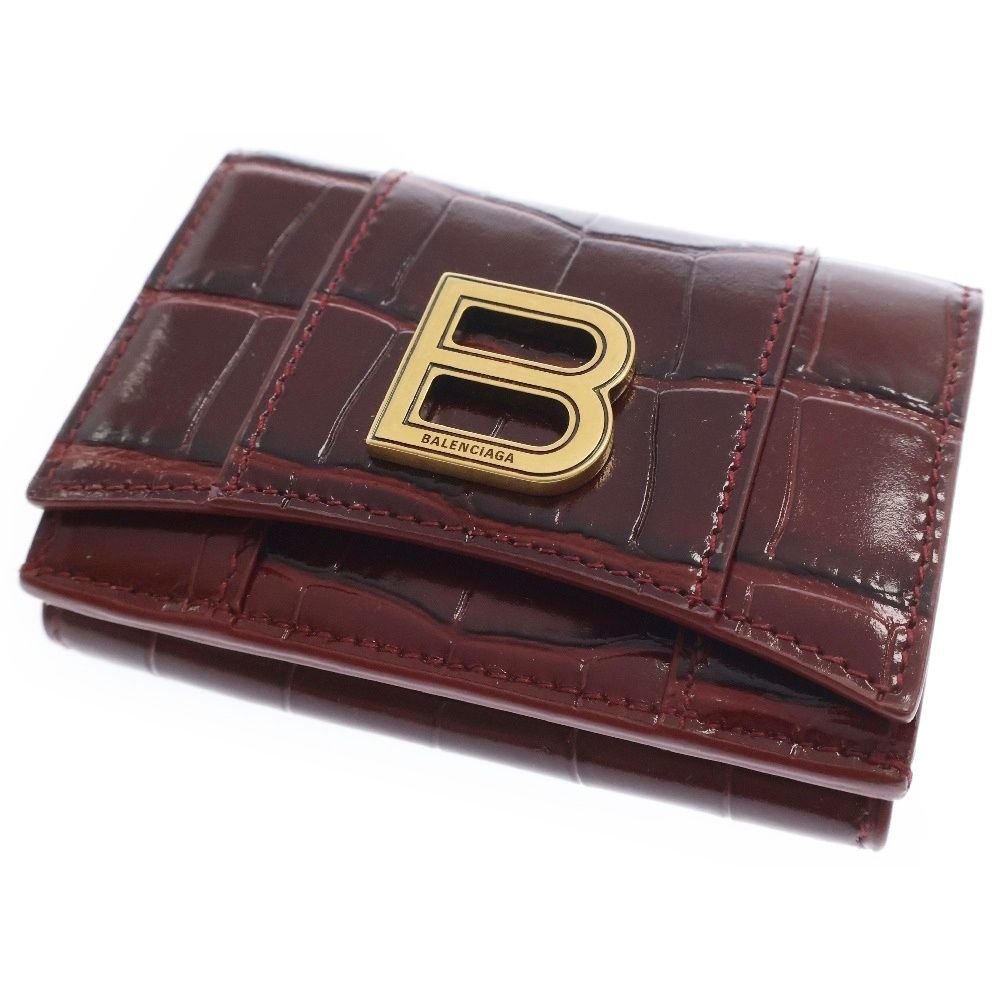 BALENCIAGA (バレンシアガ) Bロゴ クロコダイル型押し 三つ折り レザー