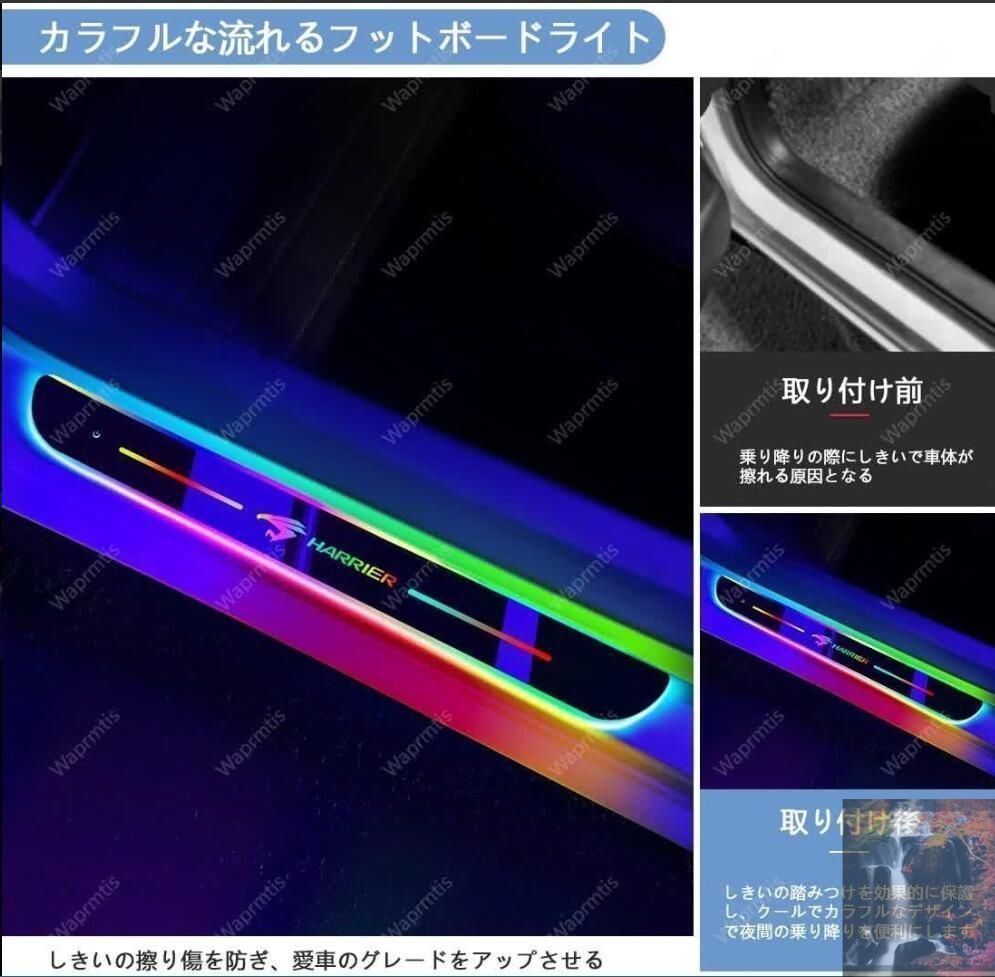 マークX 7色 LED流れる | スカッフプレート サイドステップガード 新品未使用 アクリル製 自動変色 新作 USB ローズゴールドシエンタ LEDイルミネーション CX-8 車対応マット 七色光が自動
