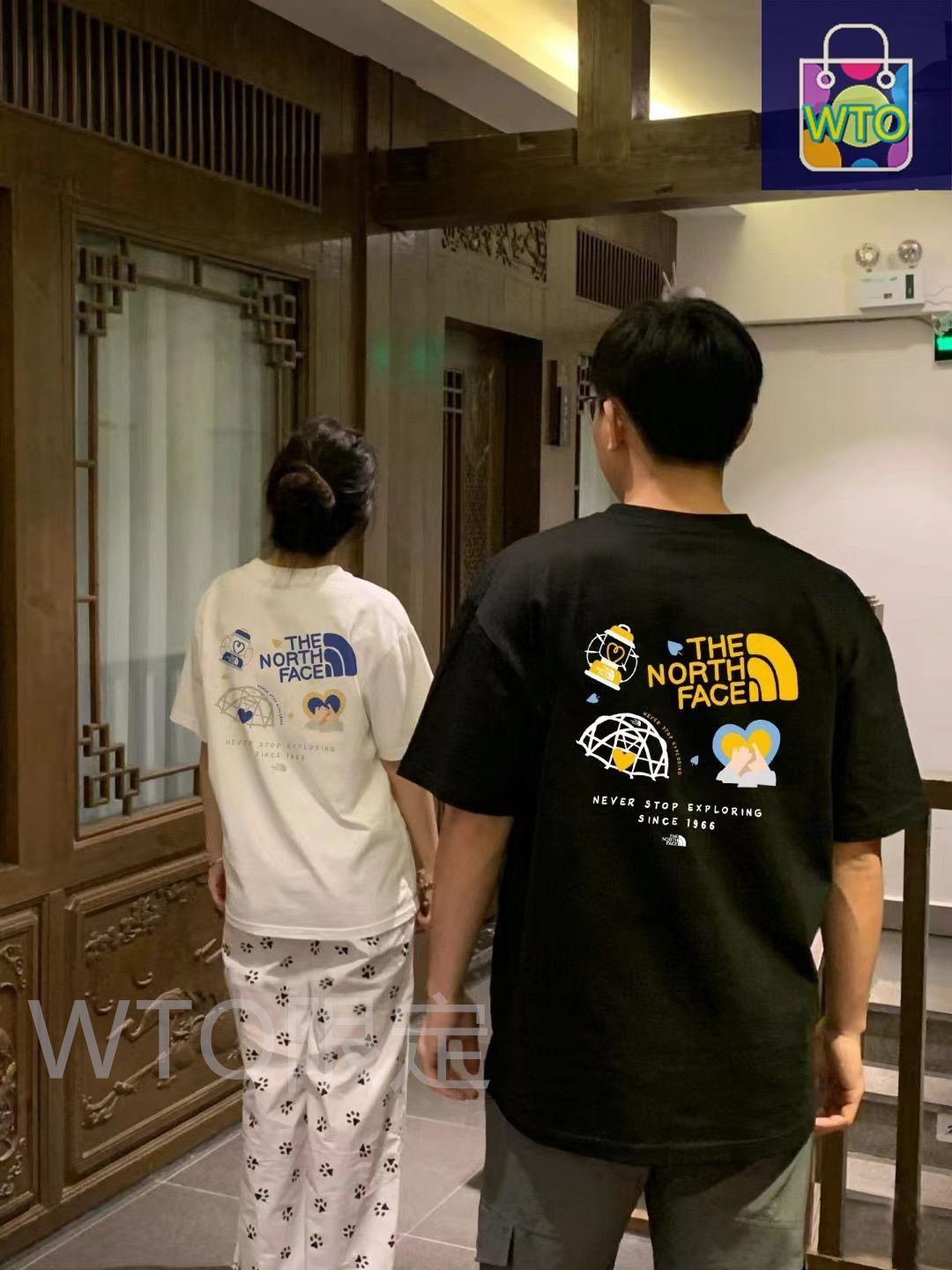 TNF ザ ノース フェイス とのコラボレーションモデル 専門店と同時期発売 前後ロゴ カップル用 男女兼用のプリント T シャツ -WTO輸入1