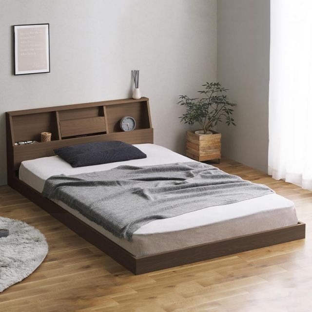 アイリスオーヤマ フロアベッド ダブル FBF-D ウォールナット ローベッド 2口コンセント すのこ 宮付き NEXPOTALLINN_EU