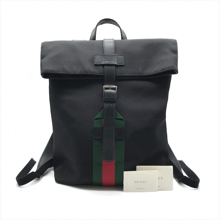 【極美品】GUCCI グッチ シェリーライン バッグパック キャンバス ブラック 美品 GUCCI グッチ シェリーライン レザー キャンバス ブラック