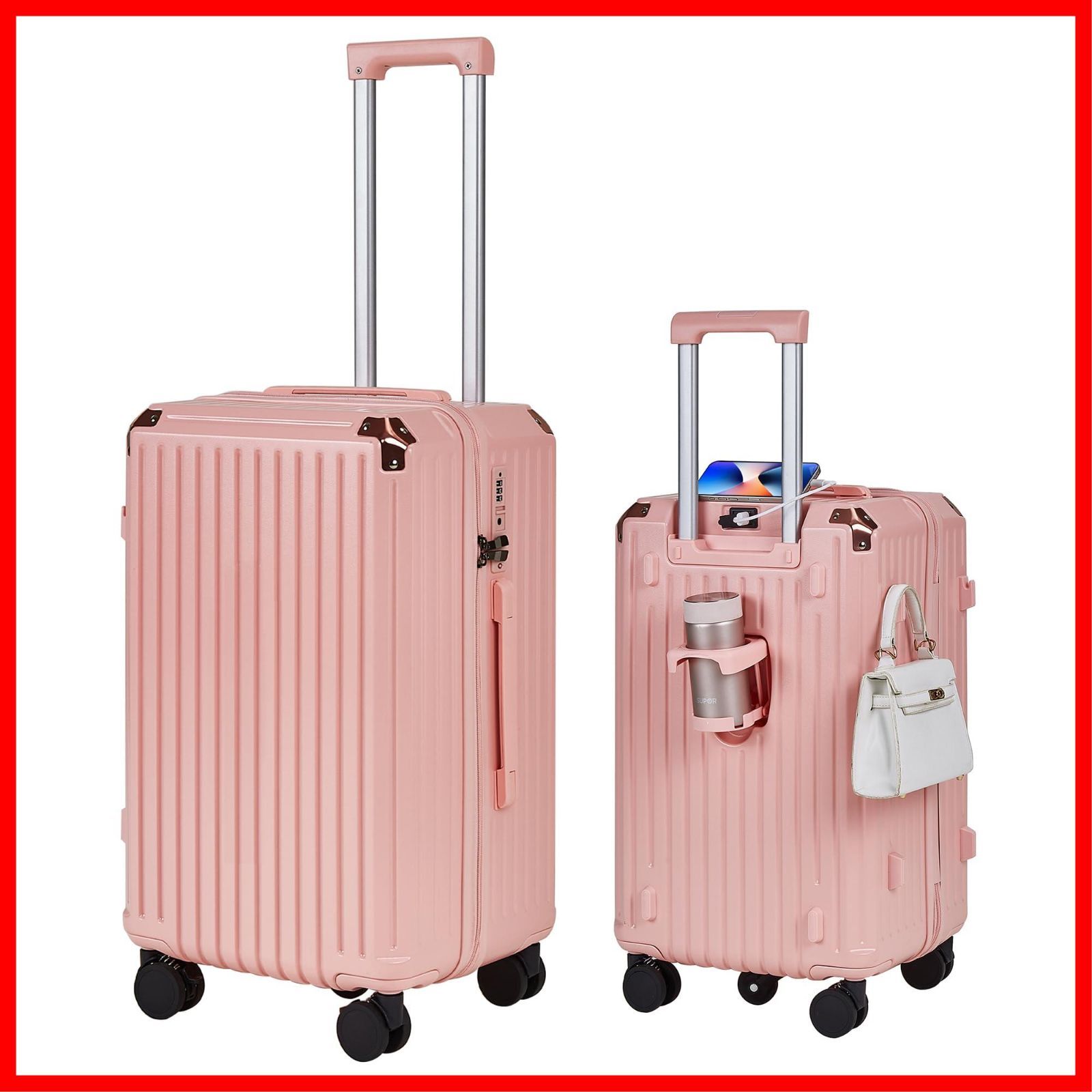 スーツケース キャリーケース USBポート付き 超軽量 VECELO 大型 静音 アルミフレーム 耐衝撃