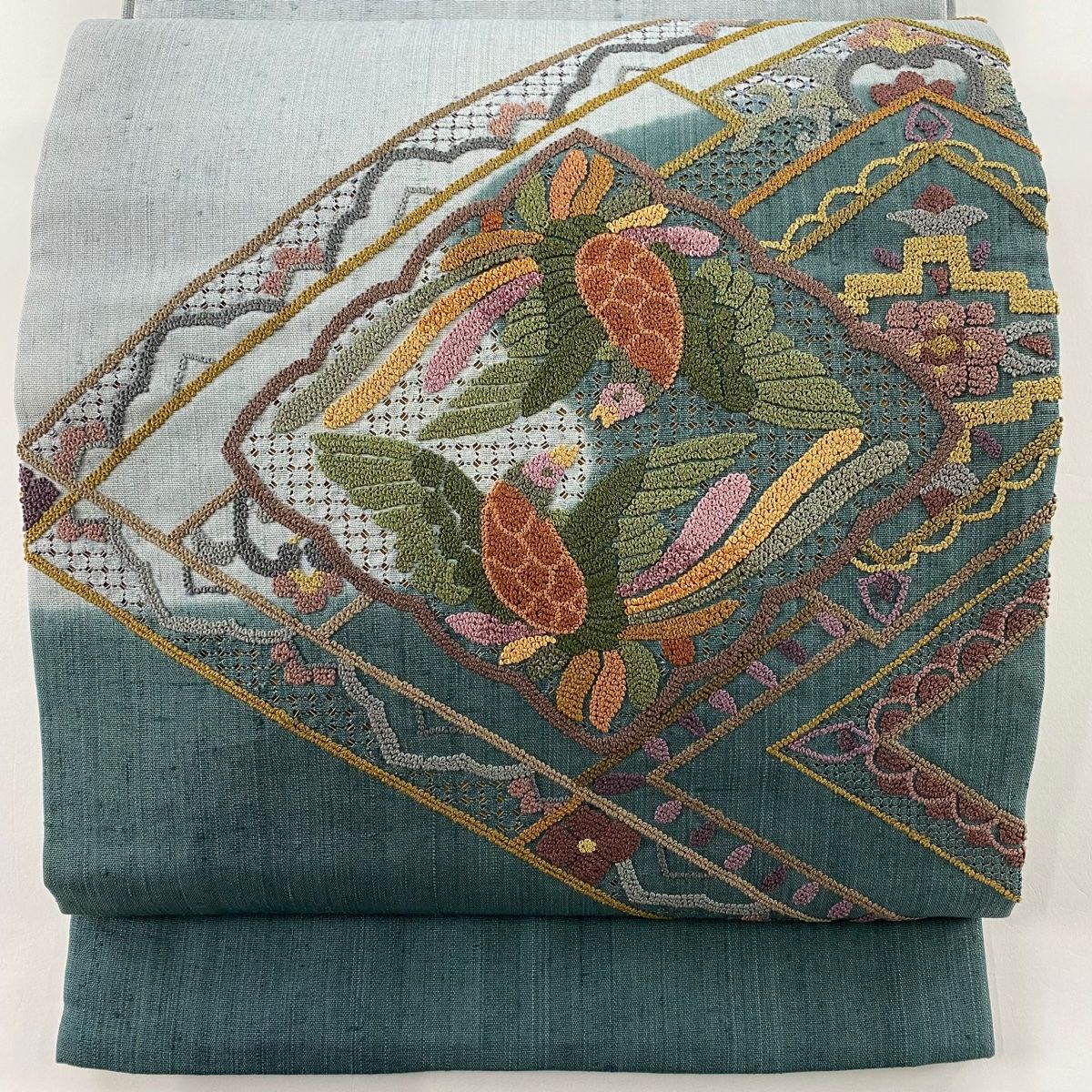 刺繍　名古屋帯　京袋帯　向い鳥　相良刺繍　さしこ　紬　正絹 刺繍 名古屋帯 京袋帯 向い鳥 相良刺繍 さしこ 紬 正絹 名古屋帯・