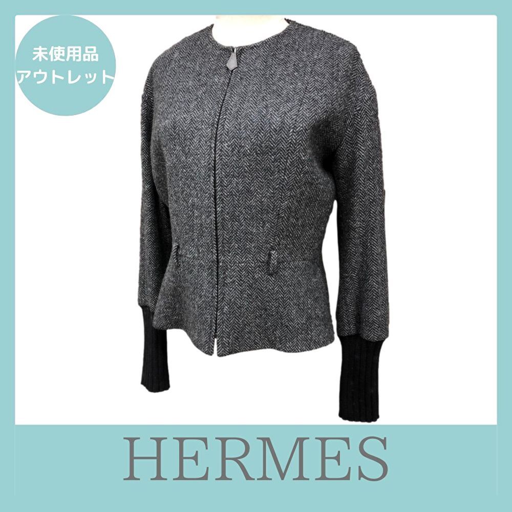 HERMES エルメス カシミア ライダースジャケット ベルト無し 40