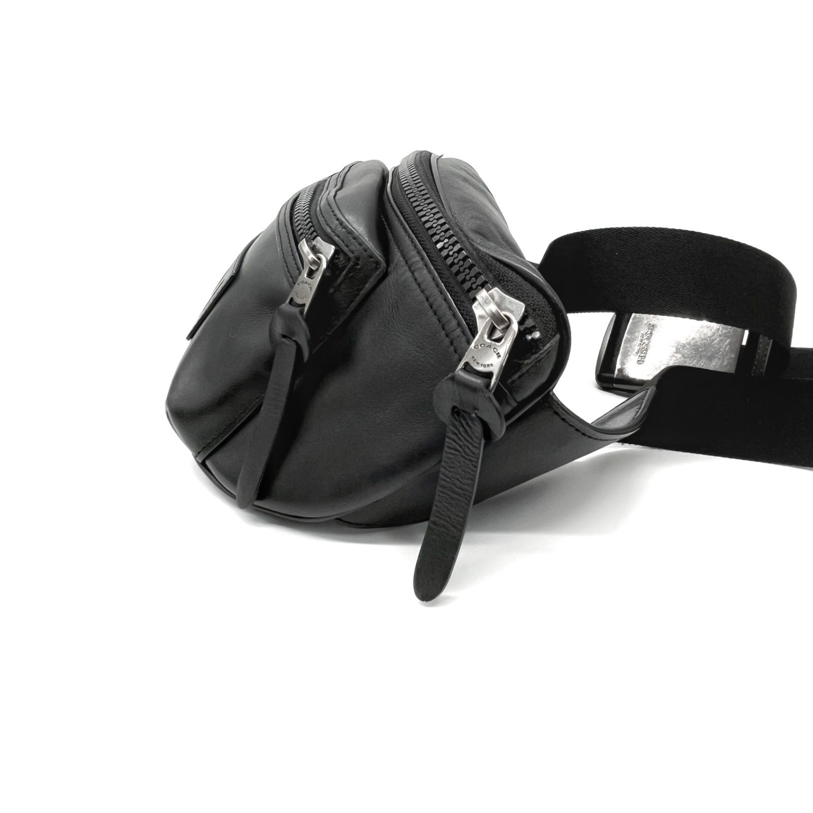 極美品✨コーチ COACH ウエストバッグ ウエストポーチ ボディバッグ ワンショルダーバッグ スリングバッグ 鞄 2WAY F75776 テレイン  ベルトバッグ TERRAIN BELT BAG レザー 本革 黒 ブラック系 メンズ ロゴ型押し