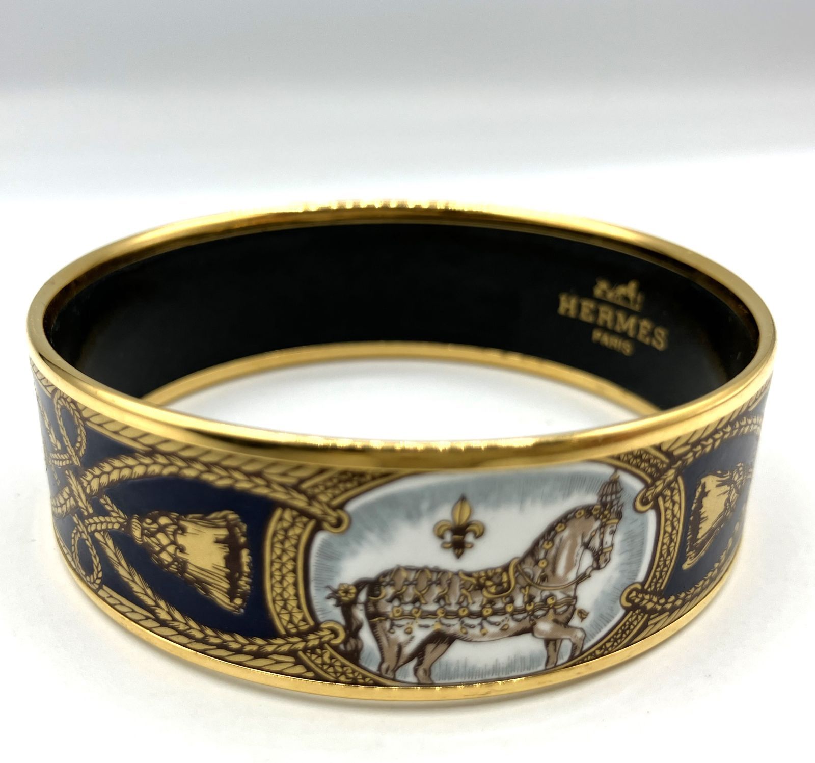 【希少】HERMES エルメス エマイユGM バングル /馬＆ロープ柄 ☆美品☆HERMES エルメス エマイユGM バングル / 馬＆ロープ柄 HERMES