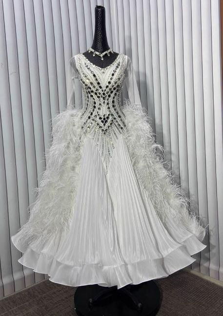 オーダーメイド 社交ダンス衣装 羽根 モダンダンス スタンダードドレス