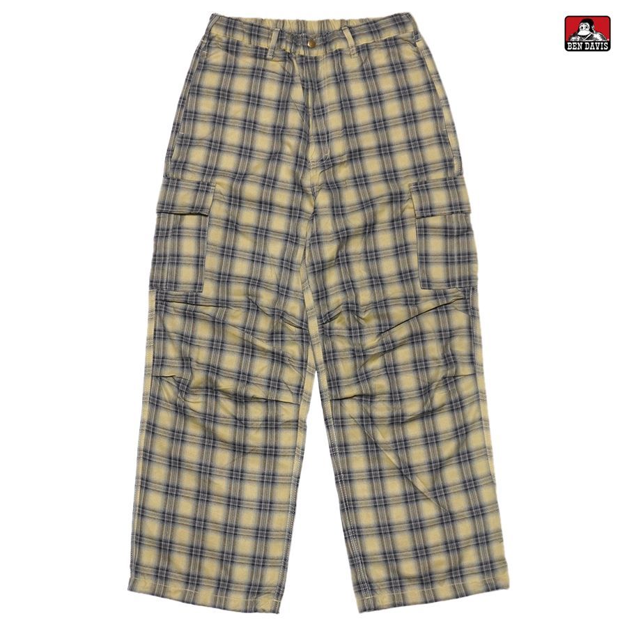 BEN DAVIS SNOW WORKERS CHECKER PANTS BEIGE M L XL ベンデイビス 通販 メンズ 大きいサイズ ツイルパンツ チェックパンツ チェッカーパンツ カーゴパンツ ロングパンツ ワイドシルエット ワイドストレート