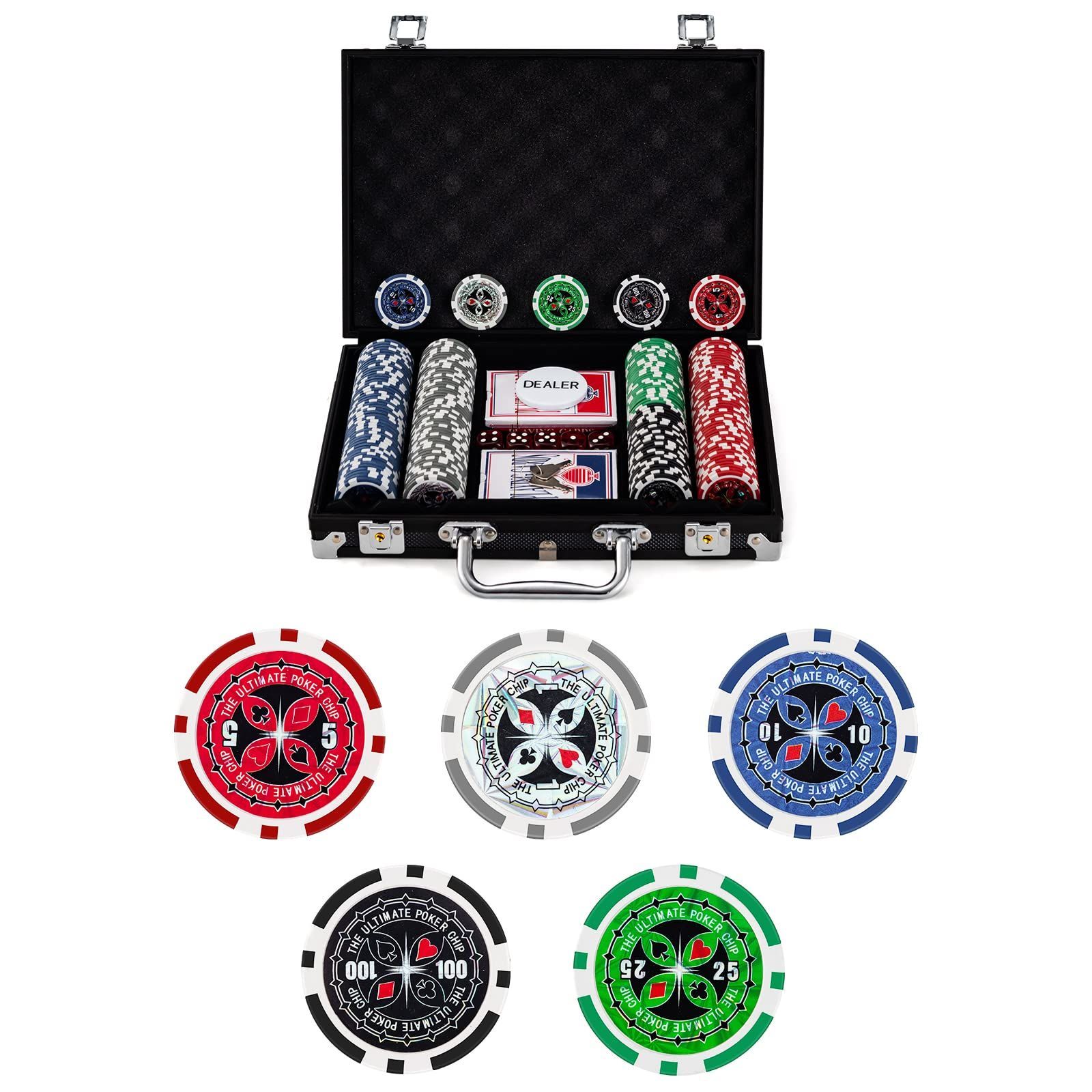 Size 200枚|ブラック COSTWAY ポーカーセット 数字入り 200枚チップ ポーカーチップ カジノチップ テーブルゲーム カジノセット ブラックケース