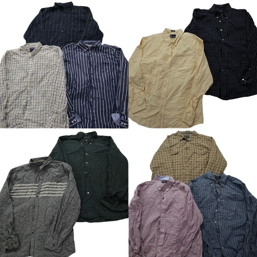 古着卸 まとめ売り ノーティカ 長袖シャツ 10枚セット (メンズ 2XL ) チェック ストライプ ダブルフラップ 無地 中古 古着 MY4918