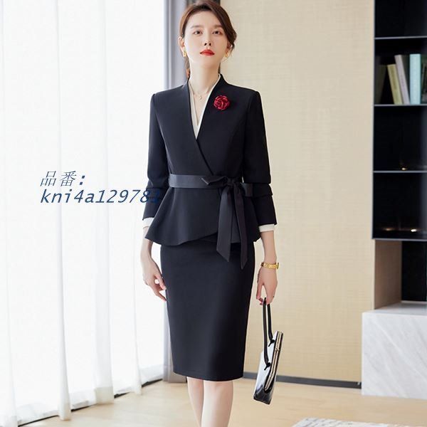 スーツ OL ビジネス 卒業式 入学式 ウエストリボン使いジャケット＆スカート＆シャツの3点セットレディーススーツ 2L セール M L サイズ 4L S 3L kni4a129781