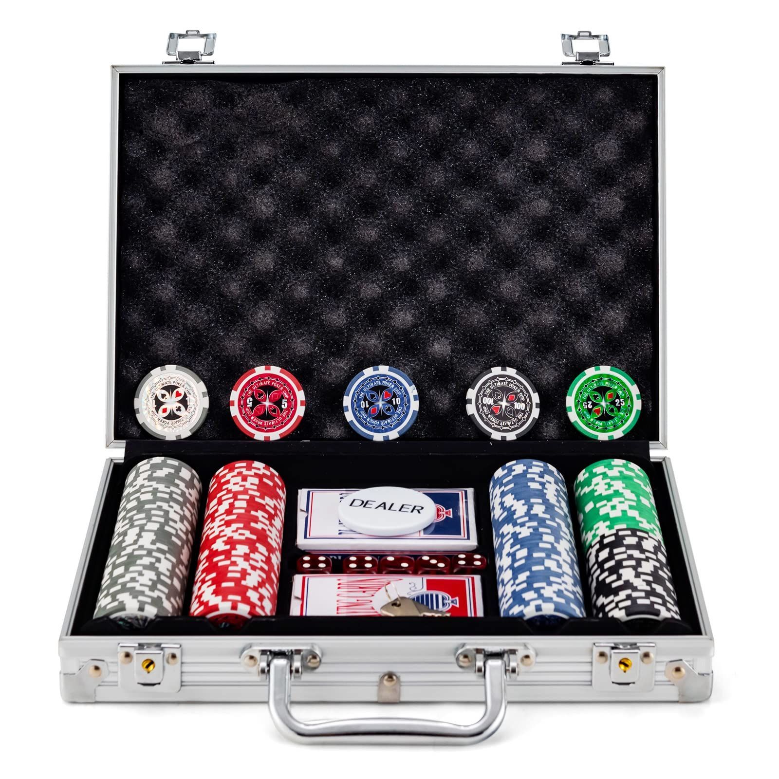Style シルバー200枚数字 BestBuy ポーカーセット チップセット チップ 200枚 ポーカーチップ カジノチップ トランプ付き ブラックケース 200枚-シルバー