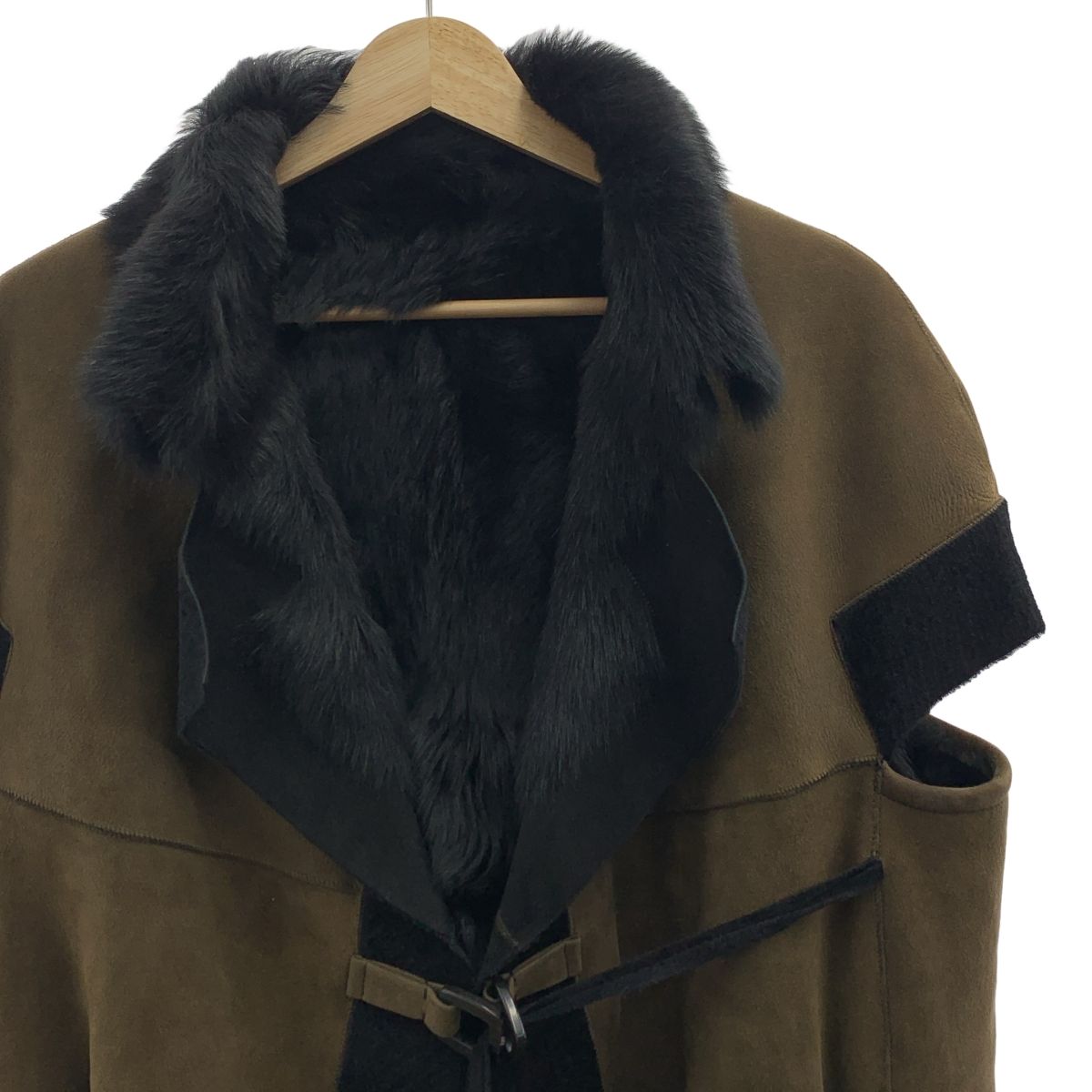 KARL カールドノヒュー シープレザー ムートン ジレ ベスト UK 8 ブラウン ブラック レディース