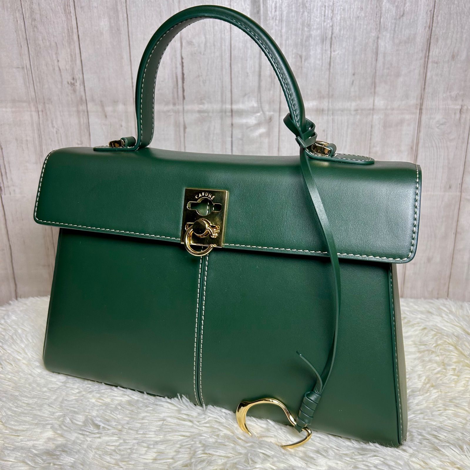 CAFUNE カフネ　ダークグリーン レザー ハンドバッグ ✴︎月末限定セール✴︎【美品】CAFUNE カフネ グリーン レザー