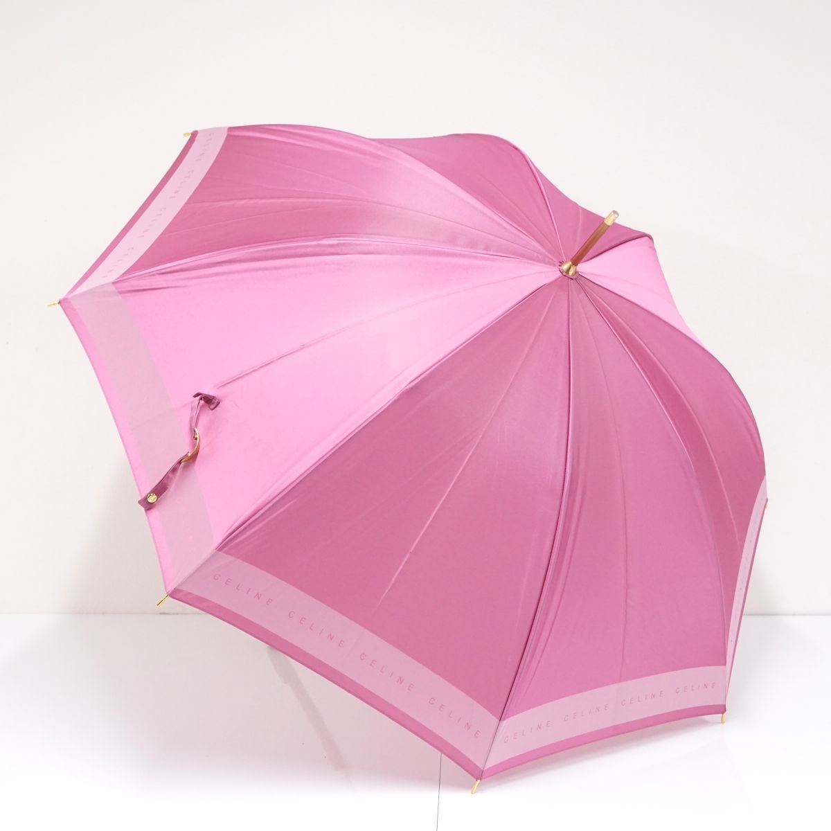 高級傘 CELINE セリーヌ USED美品 ピンク ロゴライン シンプル