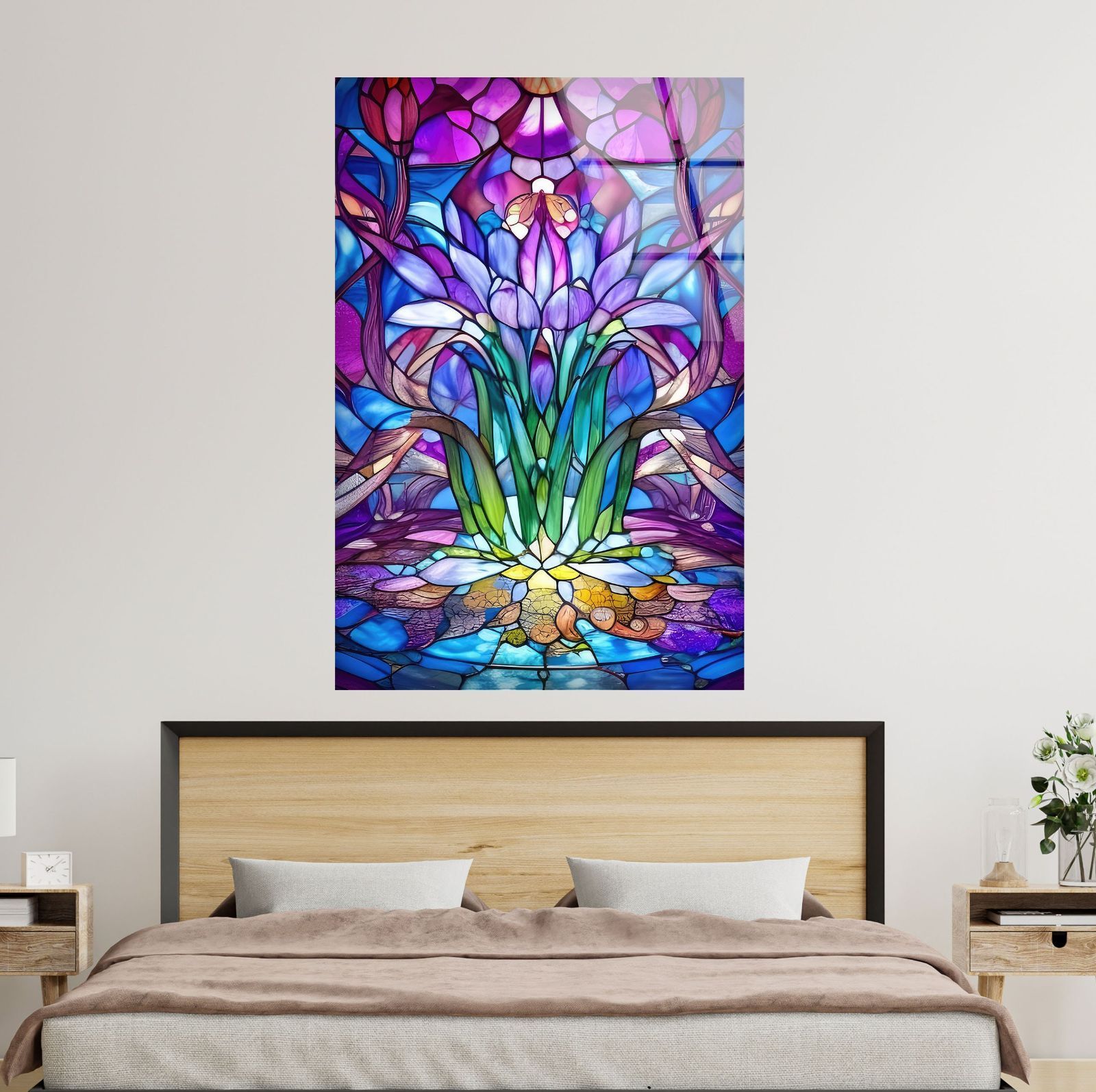 アンティーク　ガラス絵　壁飾り ガラスウォールアート ガラスアート素材：4mmの強化ガラス、ガラスの壁