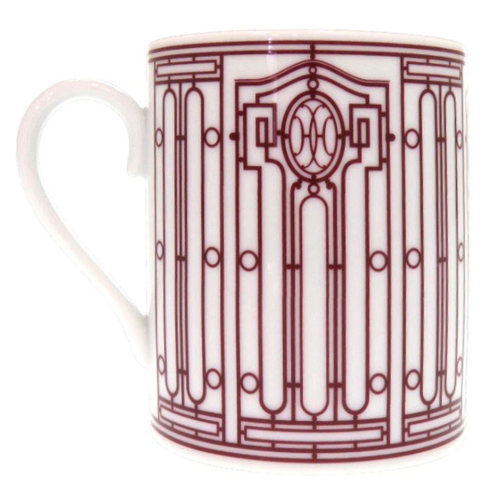 ♥品 エルメス マグ Hデコ No1 磁器 ボーセリン ボルドー 赤 マグカップ 0492 HERMES
