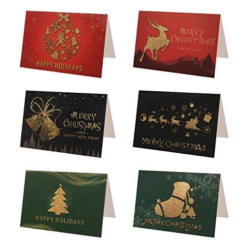 赤緑黒 Kesote クリスマスカード メッセージカード 24枚セット 封筒付き グリーティングカード お祝いカード キラキラ 6デザイン クリスマスツリー ベル クリスマス靴下 トナカイ