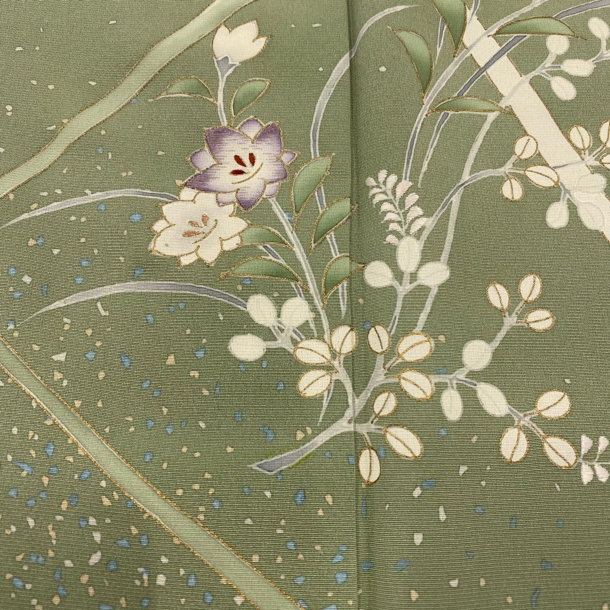 訪問着(袋帯つき)　袖丈長め　 草花文　金彩　金糸　未使用　紺青色　インスタ映え 訪問着(袋帯つき)袖丈長め 草花文金彩金糸未使用紺青色インスタ映え