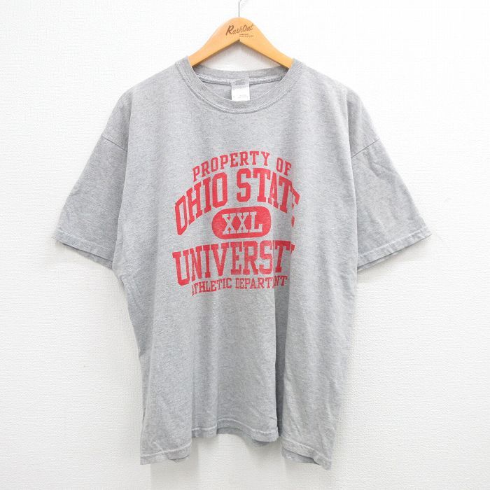 XL/古着 半袖 ビンテージ Tシャツ メンズ 00s オハイオ大学 大きいサイズ クルーネック グレー 霜降り 24may30 中古