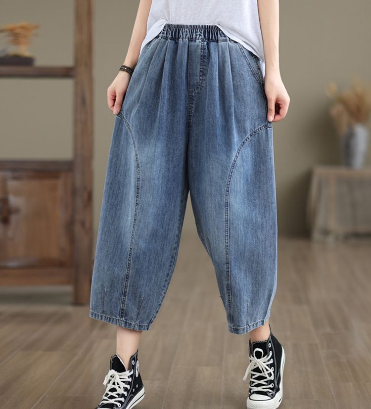 バルーンパンツ デニム パンツ ゆったり 八分丈 サルエルパンツ