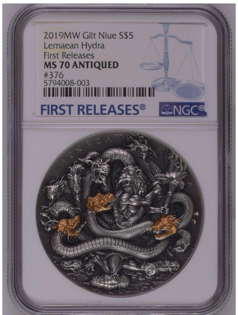 Niue 2019 2 Oz Silver TWELVE LABOURS OF HERCULES Lernaean Hydra Coin NGC MS70