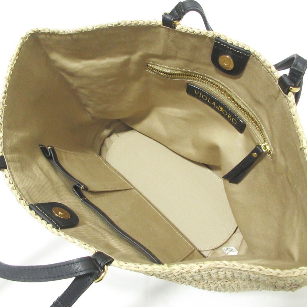美品 VIOLAd'ORO ヴィオラドーロ SANDRO 2WAY ラフィア トートバッグ ハンドバッグ かごバッグ V-8481 ナチュラル×ブラック レディース 古着 中古 USED 美品 VIOLAd'ORO ヴィオラドーロ SANDRO 2WAY ラフィア トートバッグ