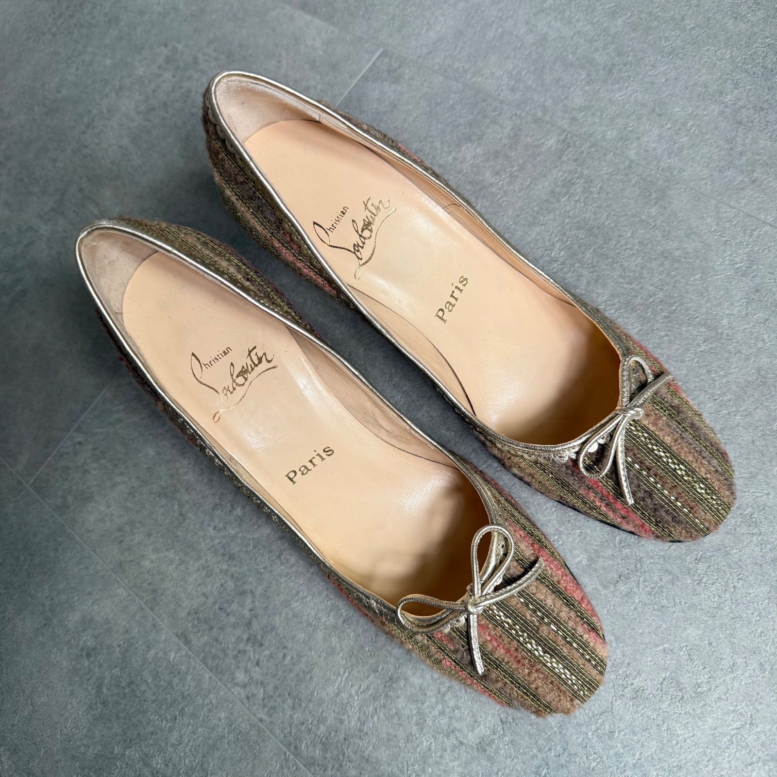 Christian Louboutin クリスチャンルブタン ツイード リボン パンプス 38 25 cm マルチ