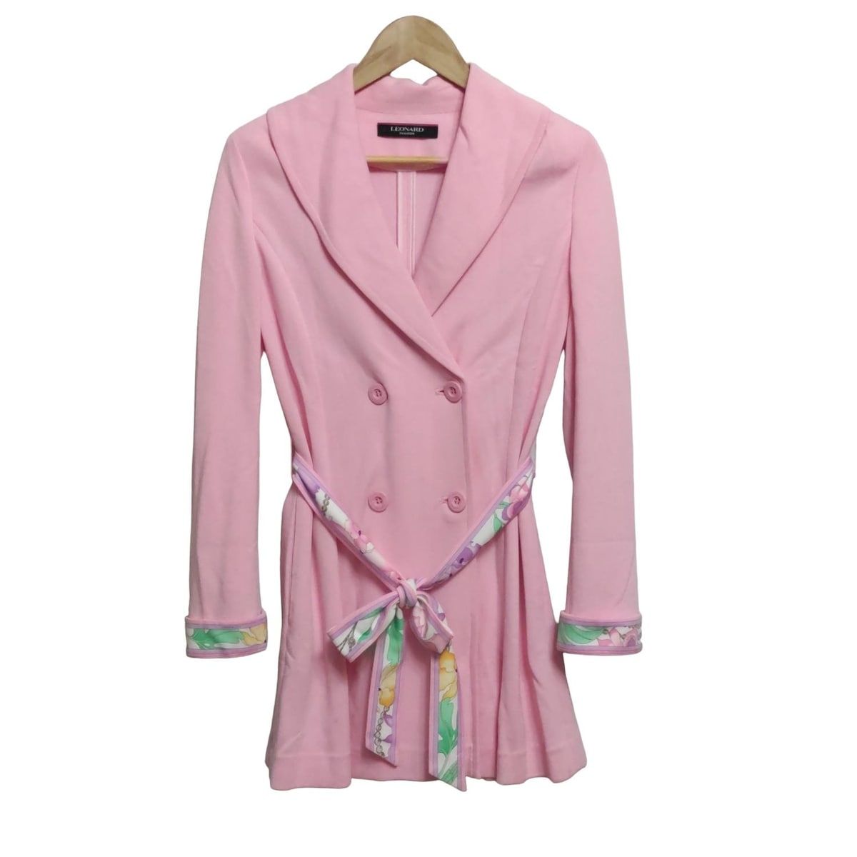 LEONARD レオナール コート サイズ38 M レディース - ピンク×白×マルチ 長袖 肩パッド 秋 春